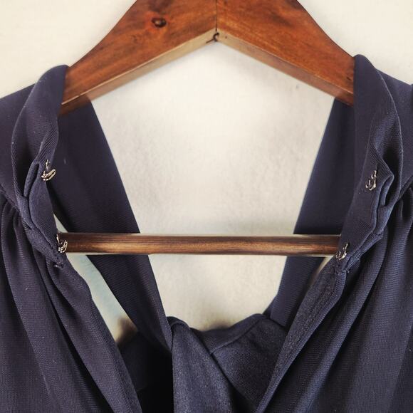 Ann Taylor Jumpsuit Halter Wide Leg WMNS L Navy Blue Sleeveless Tie Waist EUC - Picture 11 of 16